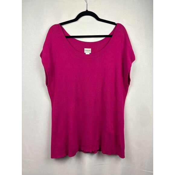 Women’s Chicos Size 2XL Magenta Pink Short Sleeve Knit Shirt - Picture 4 of 5